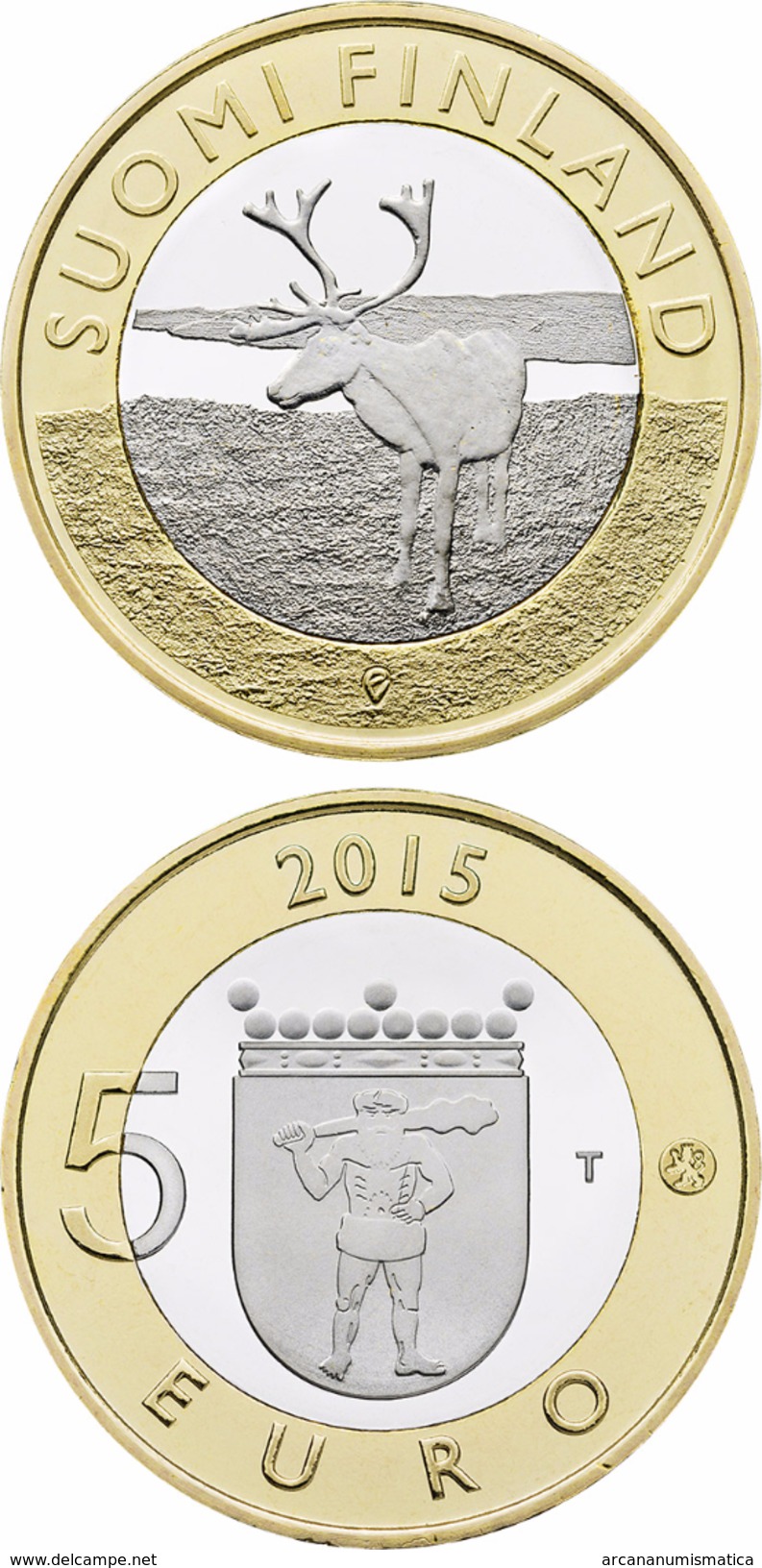 FINLANDIA / FINLAND  5&euro;  2.015  2015  BIMETALICA  SC/UNC   "LAPLAND LAPONIA RENO"   T-DL-11.890 - Finland