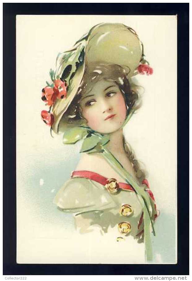 Carte Postale Illustree: Femme, Fleurs, Chapeau, Art Nouveau (Ref.111175) - Before 1900