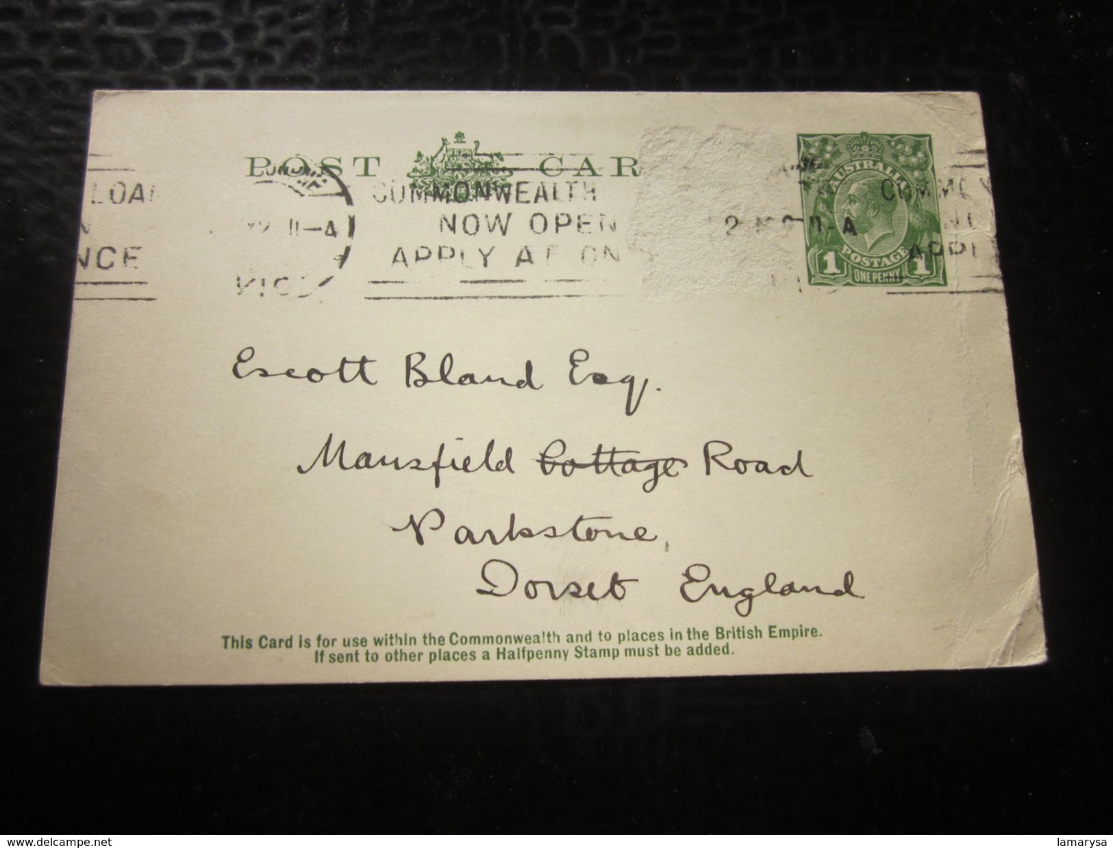 1927 Timbre Stamp  Océanie  Australie Australia  Entiers Postaux  Carte Postale Lettre  Document -- England - Postal Stationery