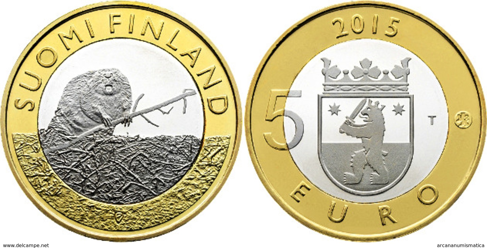 FINLANDIA / FINLAND  5&euro;  2.015  2015  BIMETALICA  SC/UNC   "Satakunta - Castor"   T-DL-11.895 - Finland