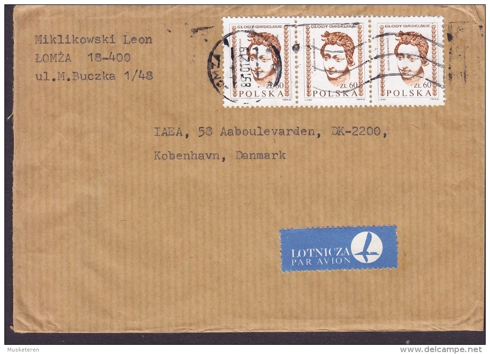 Poland LOTNICZA PAR AVION Label LOMZA 1989 Cover Brief Denmark 3-Stripe Glowy Wawelskie - Aviones