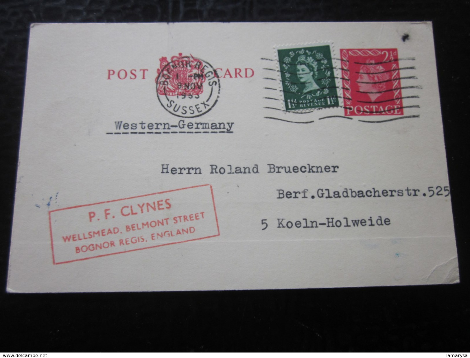 1963+Timbre Rajouté+ An Added Stamp Europe Bognor Regis Sussex Grande-Bretagne Entiers Postaux Lettre--Koeln Germania - Stamped Stationery, Airletters & Aerogrammes