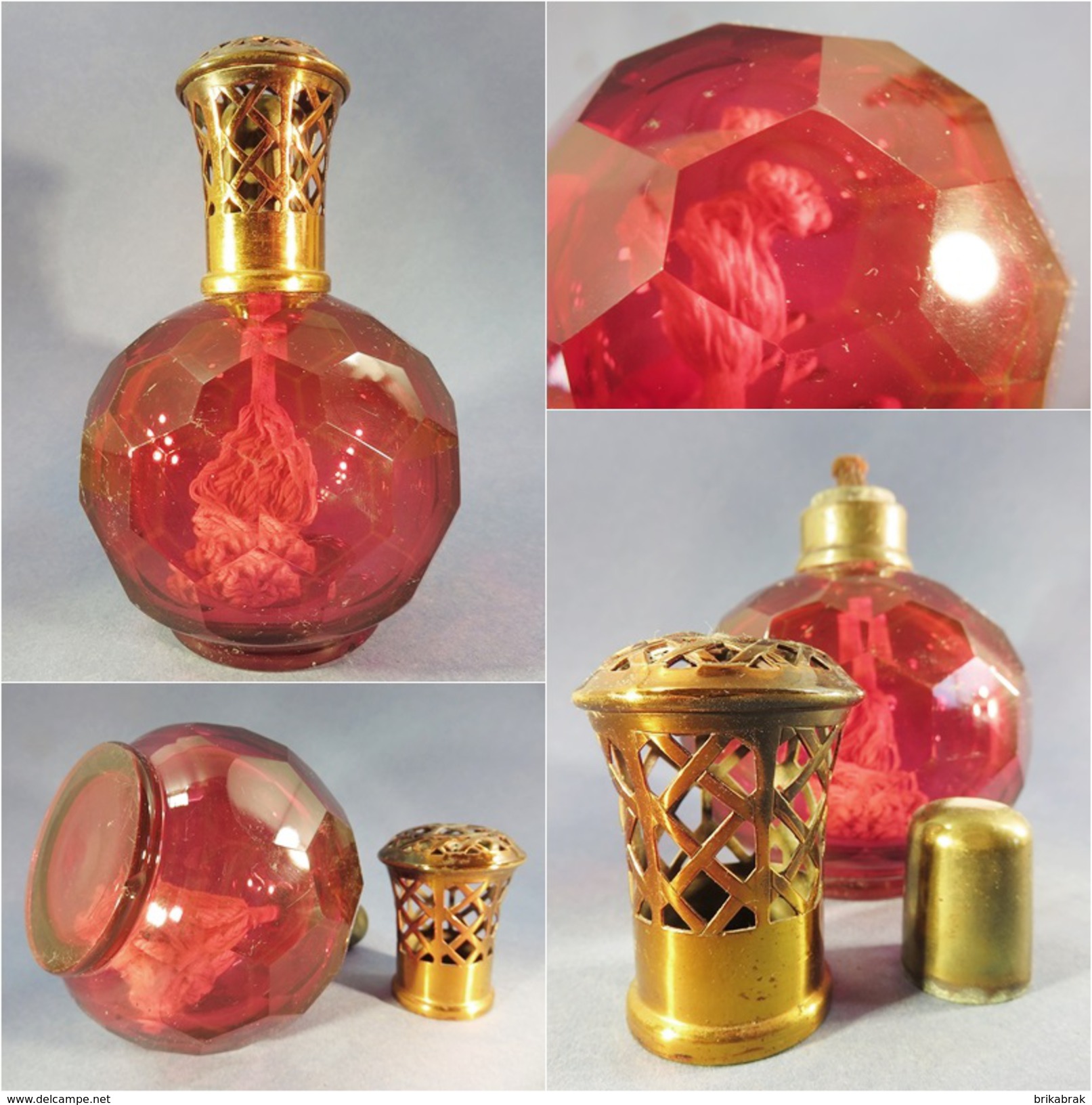 *LAMPE BERGER A FACETTES EN CRISTAL ROUGE - Parfum Verre - Glass & Crystal