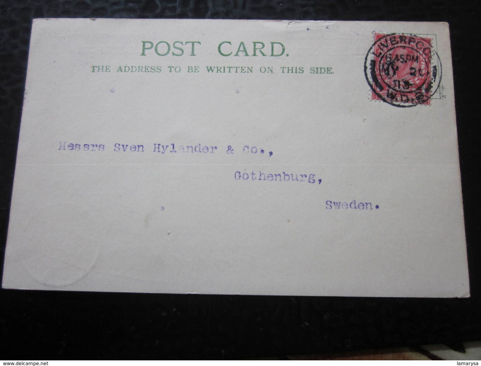 1913 Liverpool Grande-Bretagne Entiers Postaux CAD Double Couronne --Göteborg Suède - Material Postal