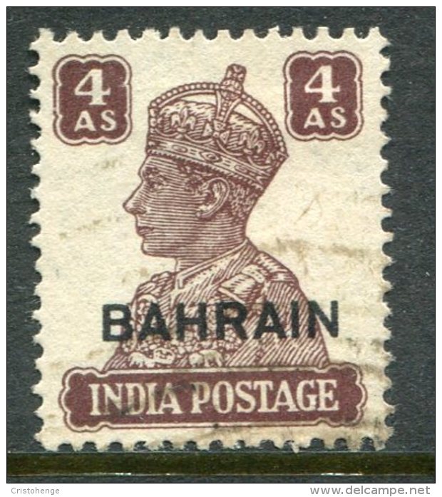 Bahrain 1942-45 KGVI India Overprints - White Background - 4a Brown Used (SG 47) - Bahrain (...-1965)