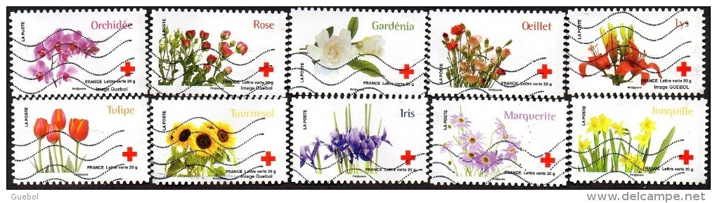 Oblitération Moderne Sur Autoadhésif De France N°  989 à 998 Croix-Rouge - L'amour Avec Les Fleurs - Tulipe, Rose, Etc.. - Autres & Non Classés