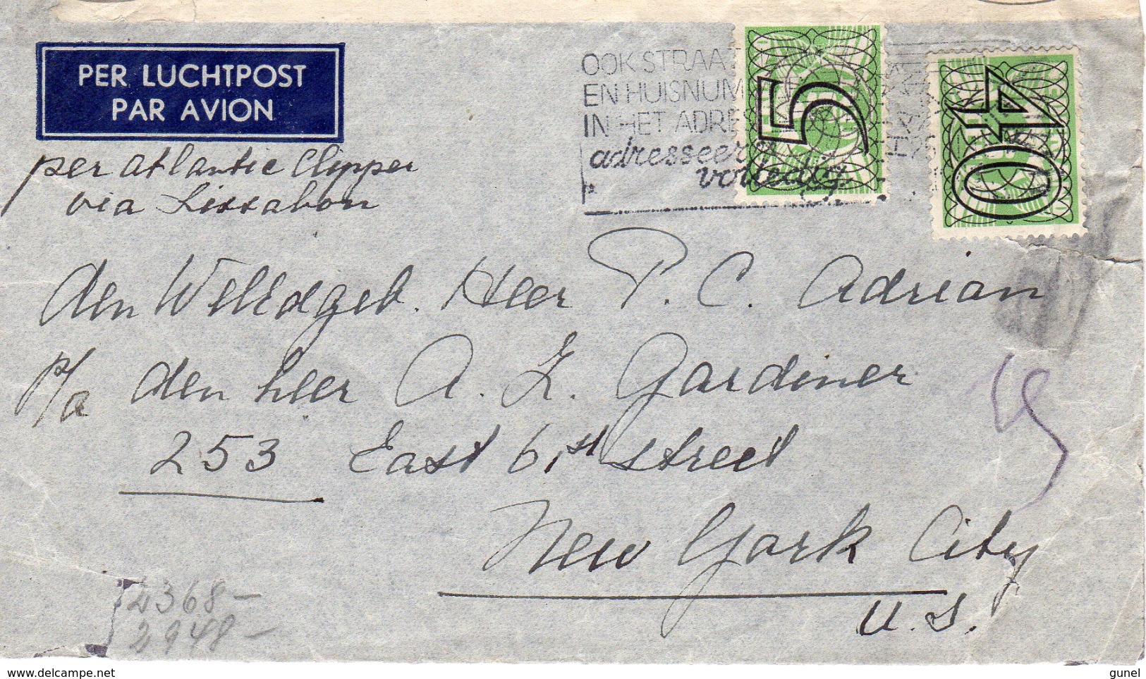 1941 Geopende, Geprüfte Luchtpostbrief Van Overveen Via Köln Naar  New York City Met NVPH 357 En 366 - Brieven En Documenten