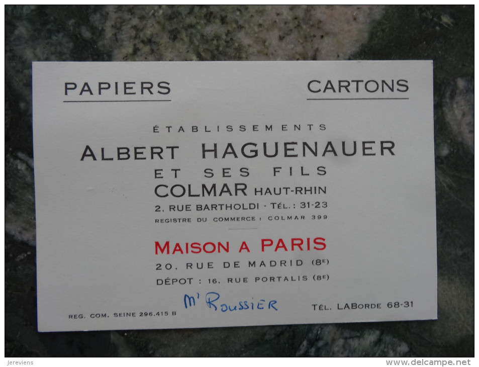 Colmar Ht Rhin Ets Albert Haguenauer Et Ses Fils Mr Roussier - Cartes De Visite