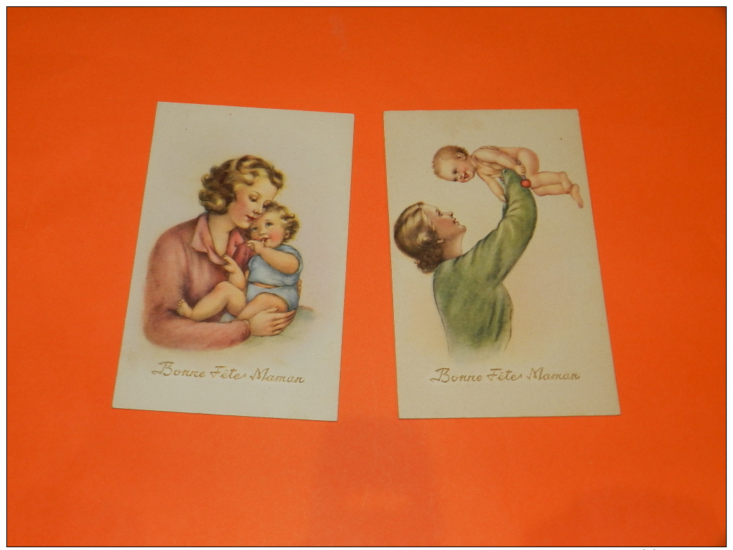 CARTE VINTAGE FETE DES MERES /  LOT 2 CARTES / 3 D / MERE AVEC ENFANT / 555/3 555/6 - Fête Des Mères