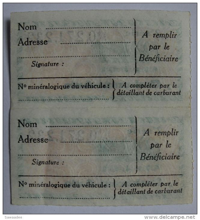 COUPON DE RATIONNEMENT - LOT DE 5 - CARBURANT AUTO -DIX LITRES - ANNEE 50 - - Otros & Sin Clasificación