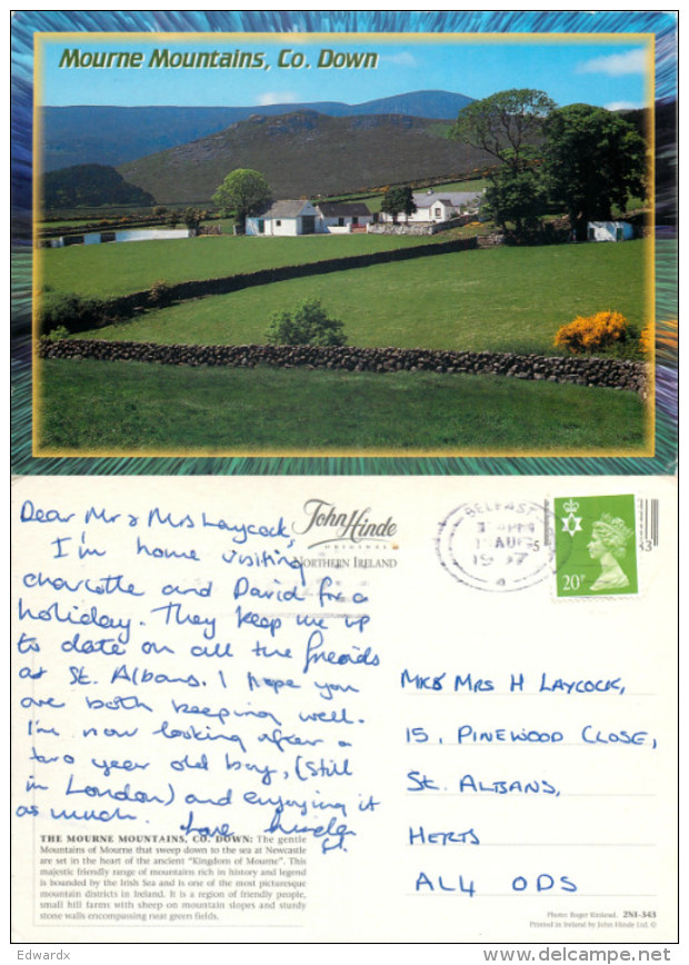 Mourne Mountains, Down, Northern Ireland Postcard Posted 1997 Stamp - Down