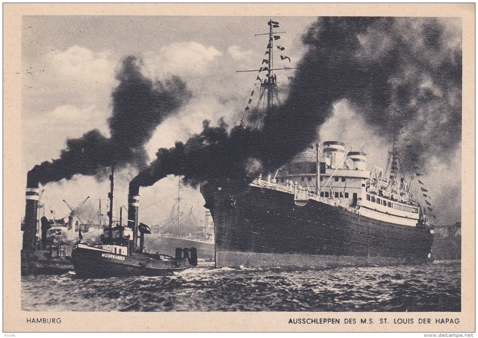 Feldpost WW2: Postcard M/S St.Louis From Hapag Leaving Hamburg From A POW Guard In A POW Working Coy Kriegsgefangenen Ba - Militaria