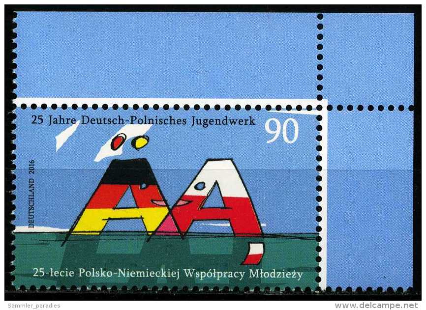 BRD - Michel 3249 ECKE RO - ** Postfrisch (B) - Ausgabe 02.06.2015 - 90C  Jugendwerk Deutschland-Polen - Unused Stamps