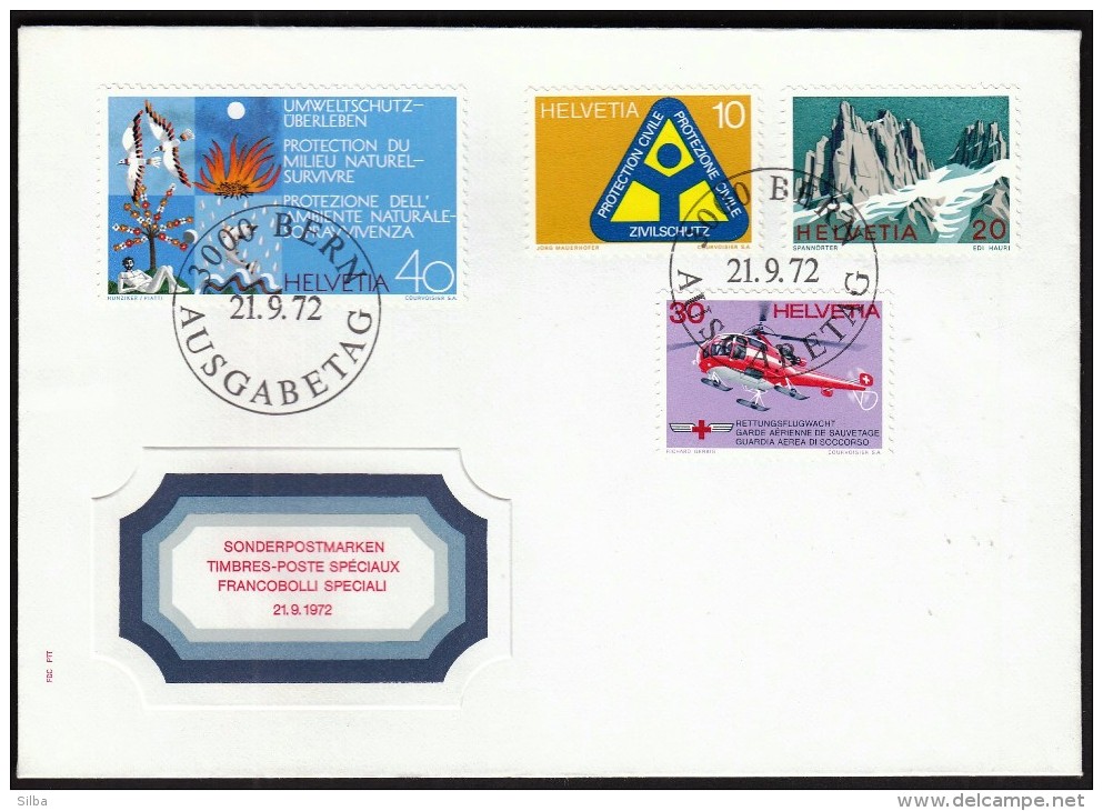 Switzerland Bern 1972 / Environmental Protection / Civil Protection / Mountains / Air Rescue / FDC - Protezione Dell'Ambiente & Clima