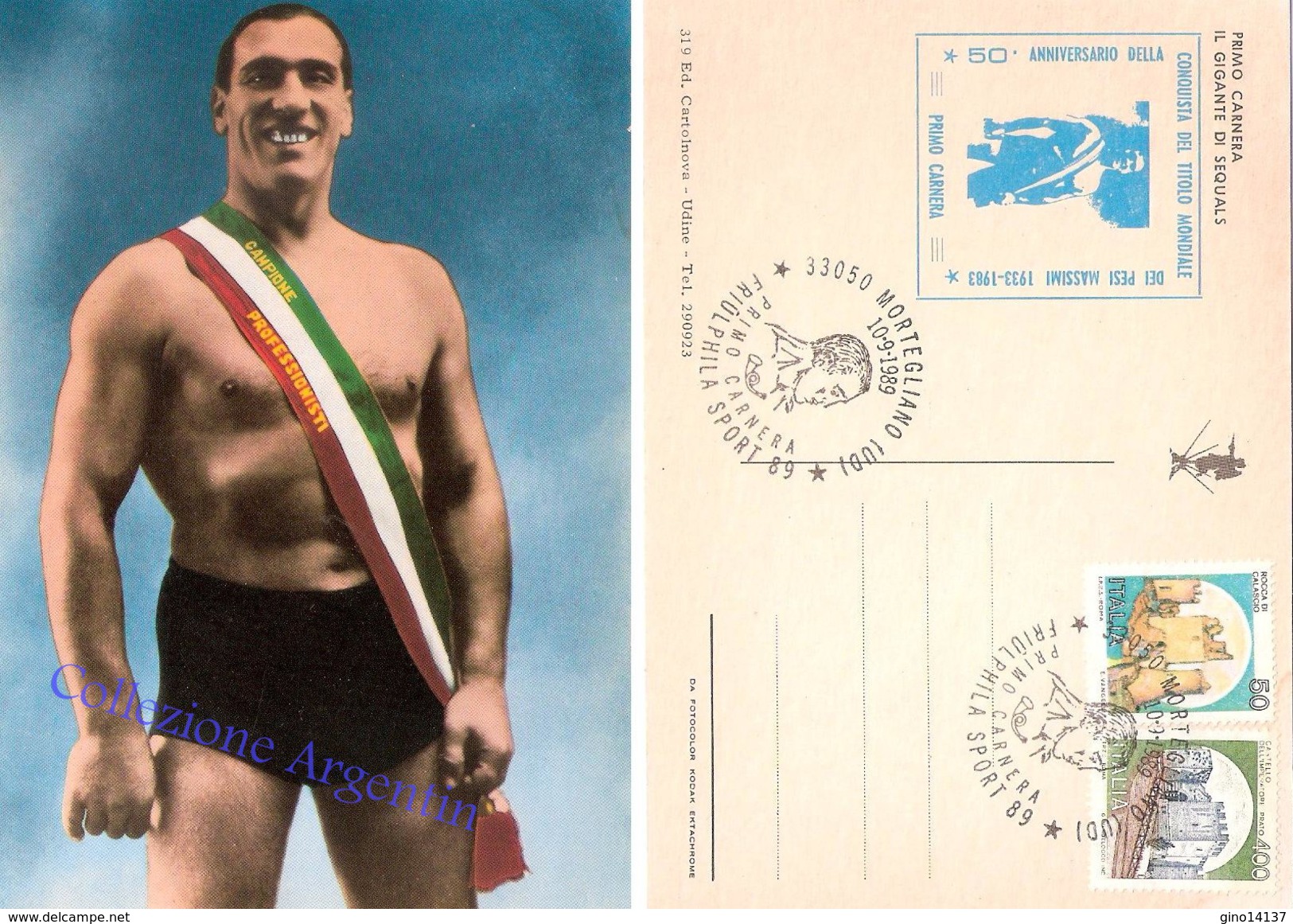 Cartolina Postale Con Annullo Speciale: PRIMO CARNERA - IL GIGANTE DI SEQUALS - Sportsmen