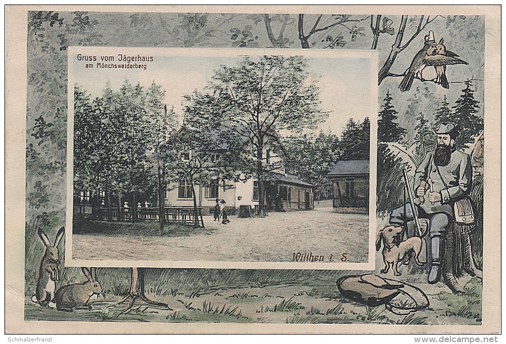 Litho AK Gasthof Jägerhaus Mönchswalder Berg A Wilthen Großpostwitz Obergurig Kirschau Bautzen Kleindöbschütz Irgersdorf - Kirschau