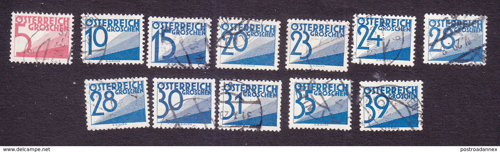 Austria, Scott #J136, J139, J142, J145-J152, Used, Postage Due, Issued 1925 - Postage Due