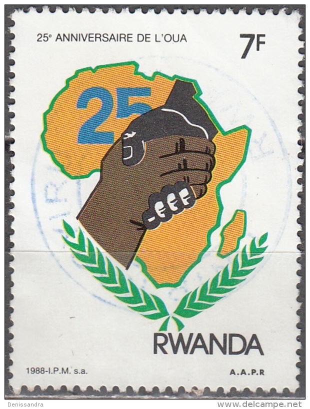 Rwanda 1988 Michel 1399 O Cote (2005) 0.50 Euro 25 Ans Organisation De L´unité Africaine Cachet Rond - Oblitérés