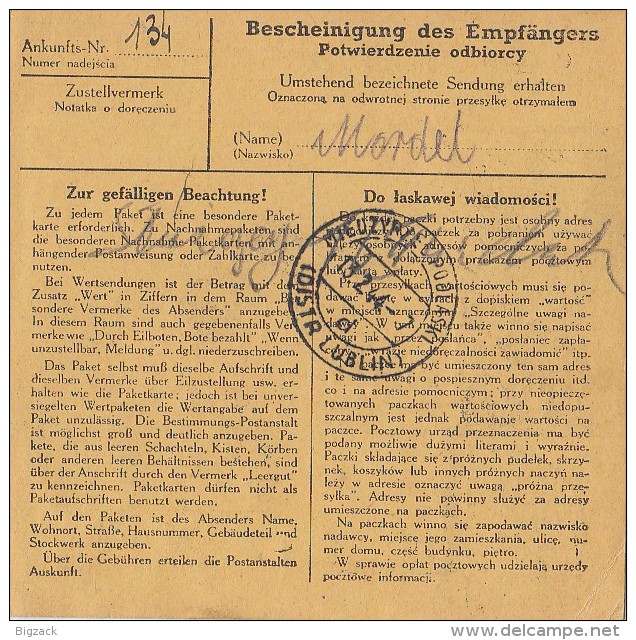 GG Paketkarte Mif Minr.74,86 Warschau 11.2.44 Ankunftsstempel - Besetzungen 1938-45