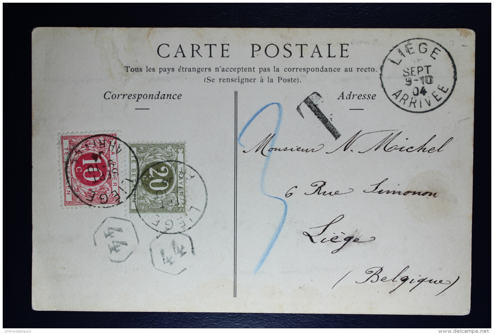 Belgium Picture Postcard BBeauvais Fr To Liege Luik  Stamp At Front , 1904 OPB TX 5 + 6 - Brieven En Documenten