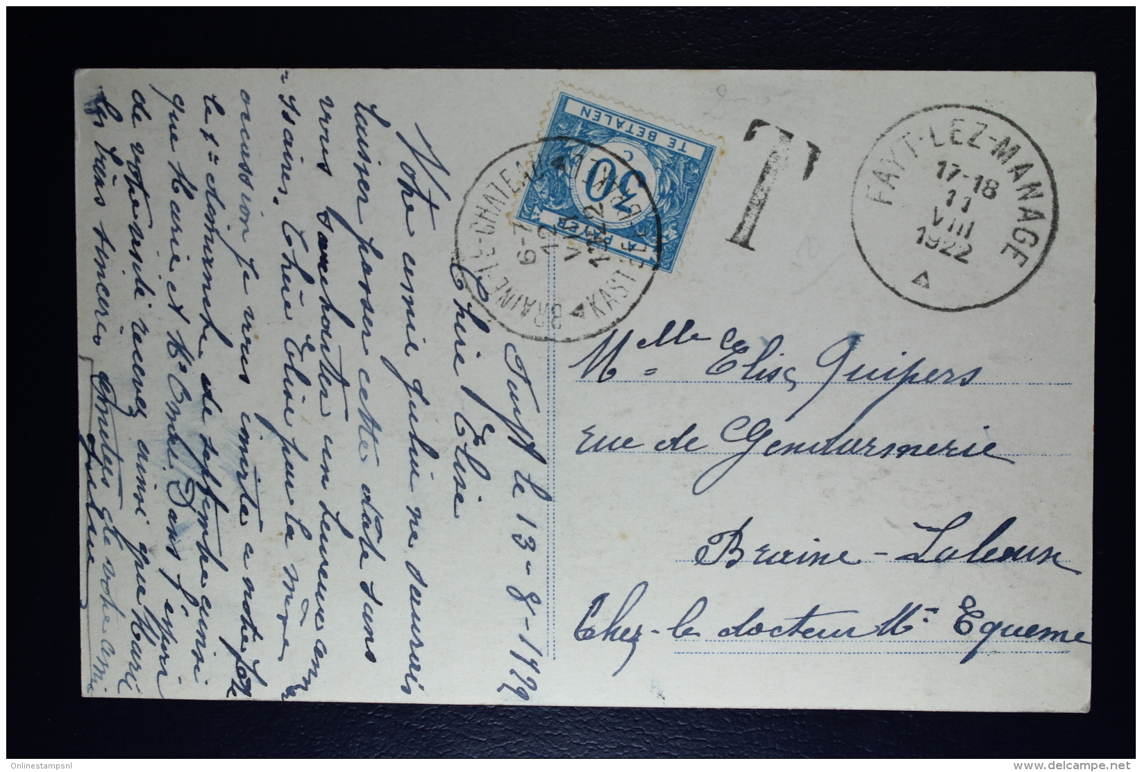 Belgium Picture Postcard Fayt-lez-Manage , 1922 OPB TX30 - Cartas & Documentos