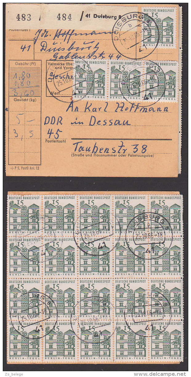 Paketkarte Aus Duisburg BRD, 15 Pf Schloss Tegel Berlin Aus Dem Bogen MiNr. 455, Für 2 Pakete - Covers & Documents