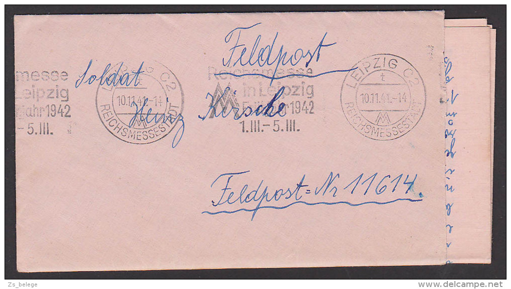 Feldpost 1941, Brief Mit Inhalt An Fp-Nr 11614 Aus Leipzig MWSt. Reichsmesse In Leipzig - Briefe U. Dokumente