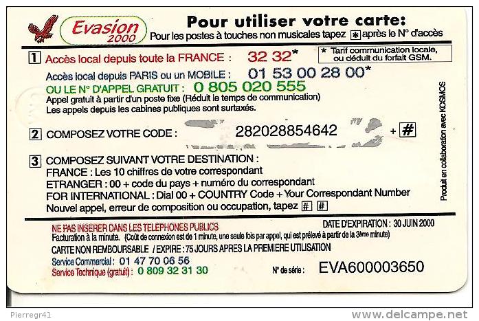 CARTE-PREPAYEE--EAGLE-50F-75U-EVASION-30/06/2000-V° Code N° Continu-TBE - Autres & Non Classés