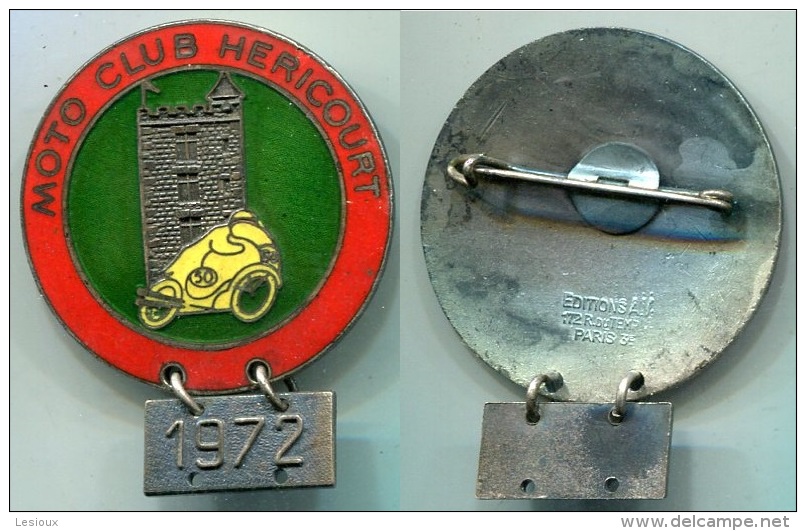 M327 INSIGNE MEDAILLE MOTO CONCENTRATION 1972 MOTO CLUB HERICOURT 70 HAUTE SAONE - Autres & Non Classés