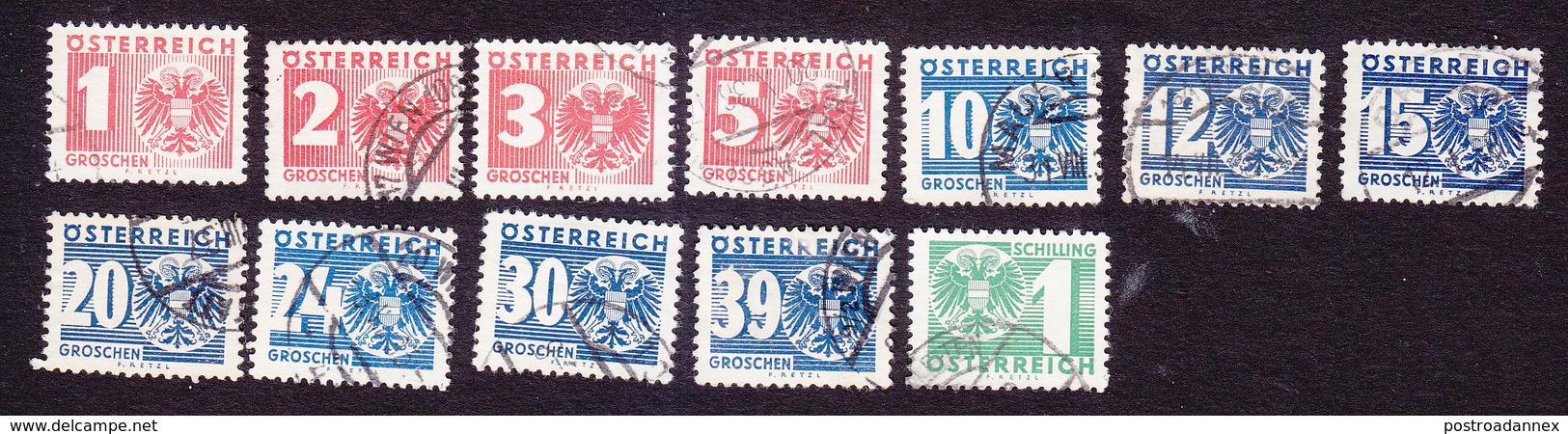 Austria, Scott #J159-J169, J171, Used, Postage Due, Issued 1935 - Strafport