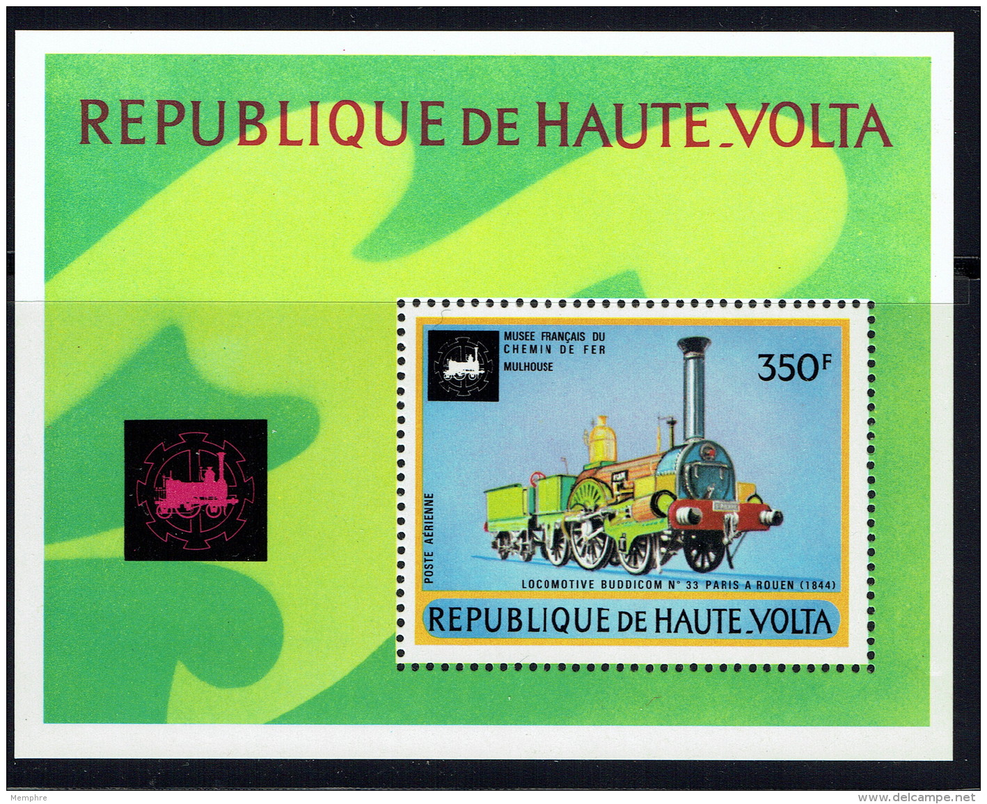 1973  Locomotive Buddicomb  Paris -Rouen 1884  Bloc Feuillet ** - Upper Volta (1958-1984)