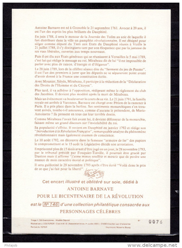 FRANCE 1989 : Encart 1er Jour N°té / Soie Rare (76/1750) Edit° A.M.I.S. : " A. ARNAVE ". N° YT 2568. Parf état - Franz. Revolution