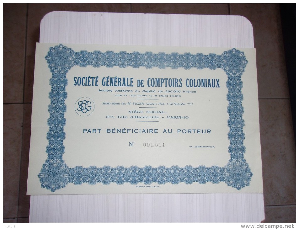 GENERALE DE COMPTOIRS COLONIAUX (1932) - Other & Unclassified