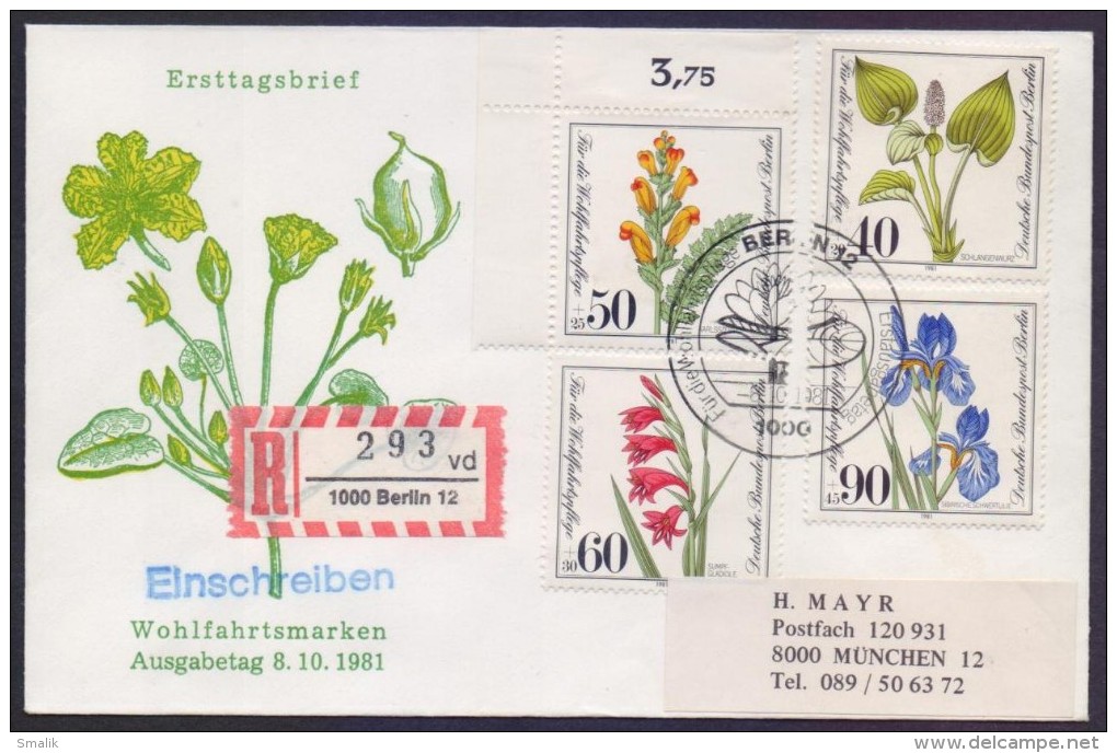 GERMANY BERLIN 1981 FDC - Plants, Postal Used Registered From Berlin, Complete Set On First Day Cover - Other & Unclassified