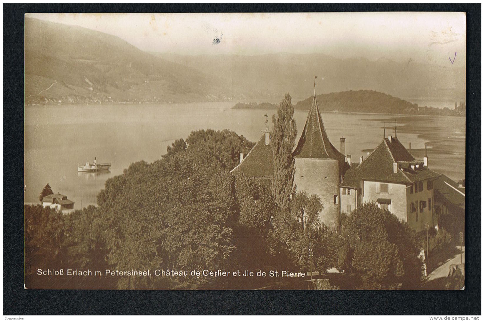 SCHLOLB  ERLACH M.PETERSINSEL - -CHATEAU De CERLIER Et ILE  De ST-PIERRE -voyagée 1921 -Paypal Sans Frais - Cerlier