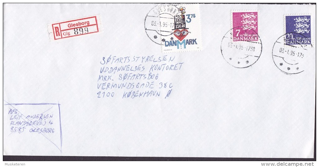 Denmark Registered Einschreiben Label Brotype IId GLESBORG 1995 Cover Brief Søfartsstyrelsen KØBENHAVN - Briefe U. Dokumente