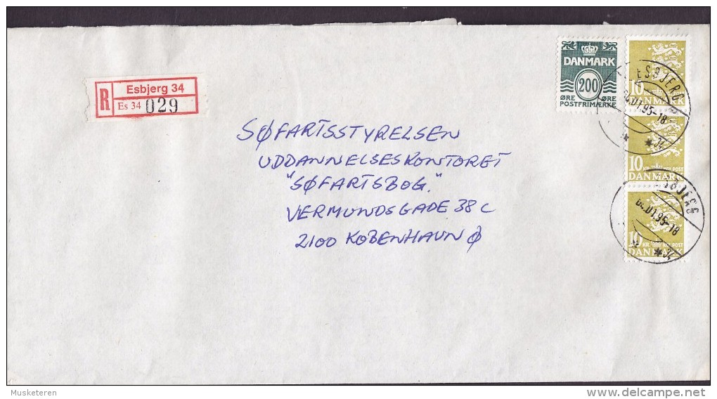 Denmark Registered Einschreiben Label ESBJERG (34.) 1995 Cover Brief Søfartsstyrelsen KØBENHAVN 3-Stripe !! - Briefe U. Dokumente