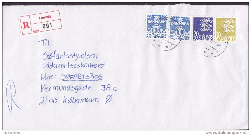 Denmark Registered Einschreiben Label LEMVIG 1995 Cover Brief Søfartsstyrelsen KØBENHAVN - Briefe U. Dokumente