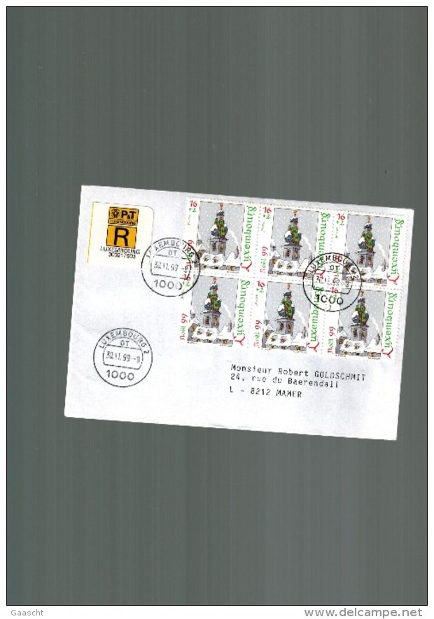 Luxembourg Lettre Recommandée Avec Timbre De Noel De 1999 Oblitérée 1er Jour Avec Cachet Postal Luxembourg 2 - Lettres & Documents