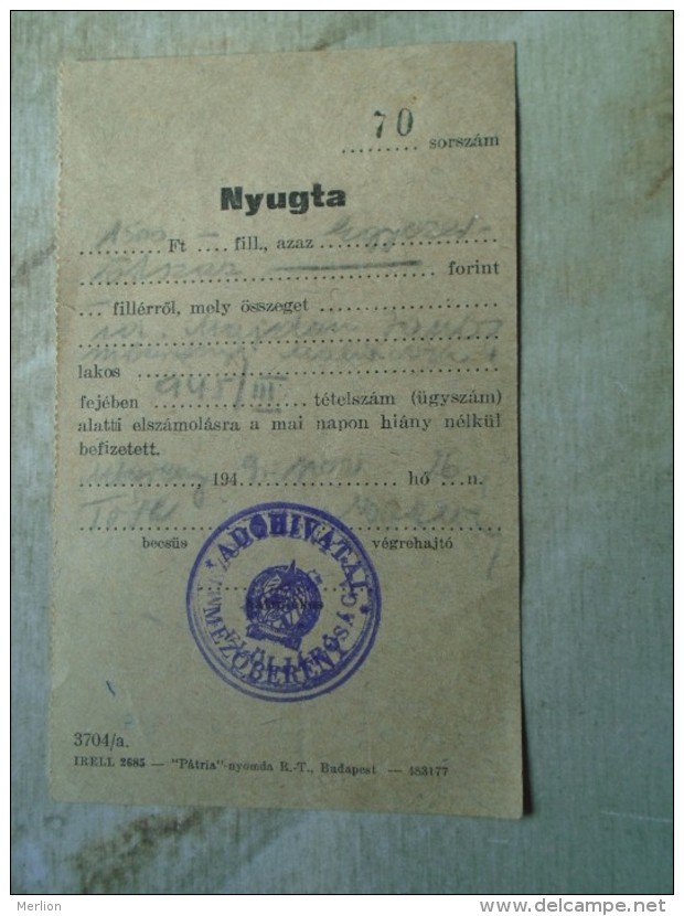 D142145   Tax Receipt  Mezöberény  Hungary 1947 - Other & Unclassified