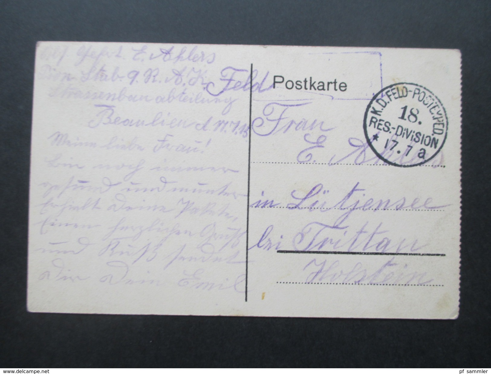 AK Feldpost 1. WK Frankreich 1915 Noyon (Oise) Stadthaus. Pionier Stab Strassenbauabteilung - Noyon