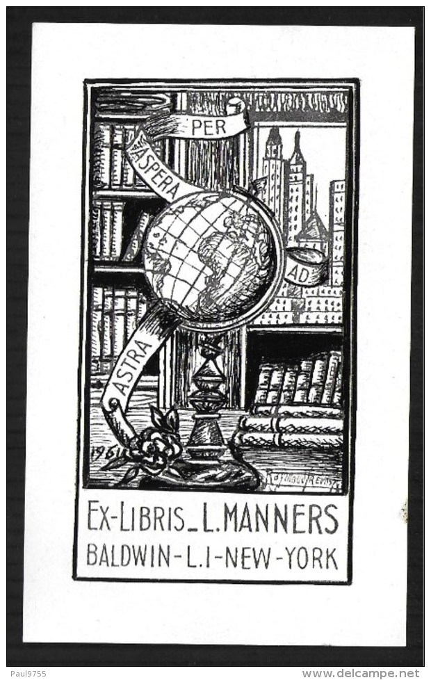 EX-LIBRIS L.MANNERS BALDWIN-L.I-NEW - YORK PAR  RAYMOND  PREVOST 2 SCANS - Ex-libris