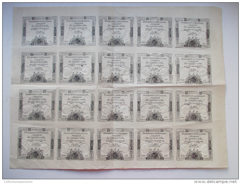 - Planche De 20 Assignats De 15 Sols. 24 Octobre 1792 - - Assignats & Mandats Territoriaux