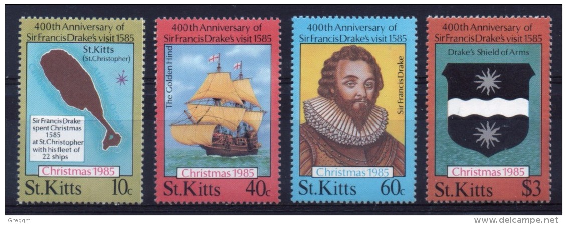 St Kitts Set Of Stamps To Celebrate 40th Anniversary Of Sir Francis Drakes Visit  From 1985. - St.Kitts And Nevis ( 1983-...)