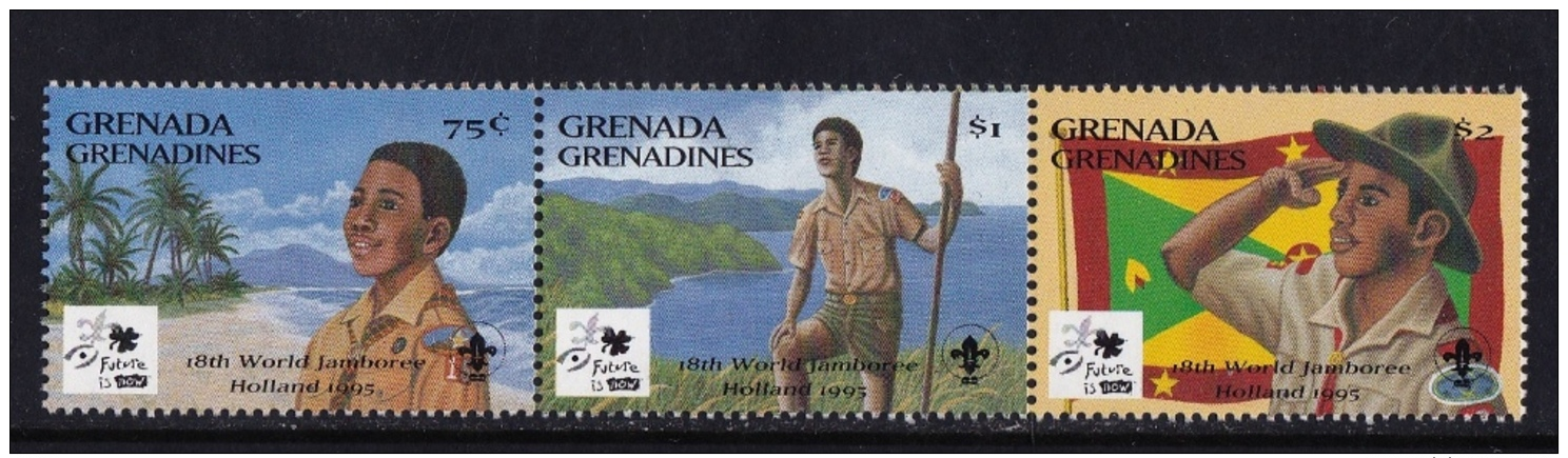 Grenada Grenadines  (Sc # 1724), MNH, (Strip Of 3), 18th World Boy Scout Jamboree, Holland   (1995) - Grenada (1974-...)