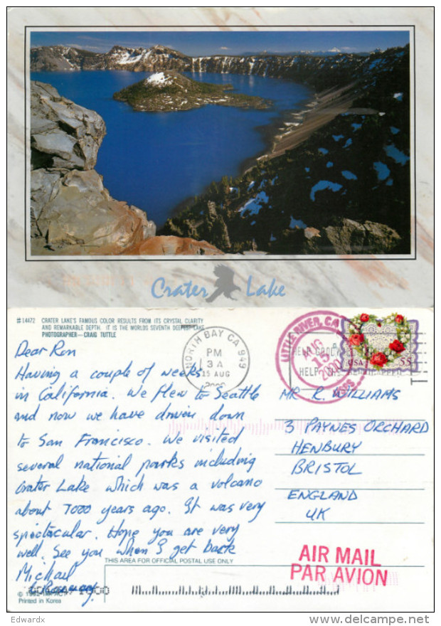 Crater Lake, Oregon, United States US Postcard Posted 2000 Stamp - Autres & Non Classés