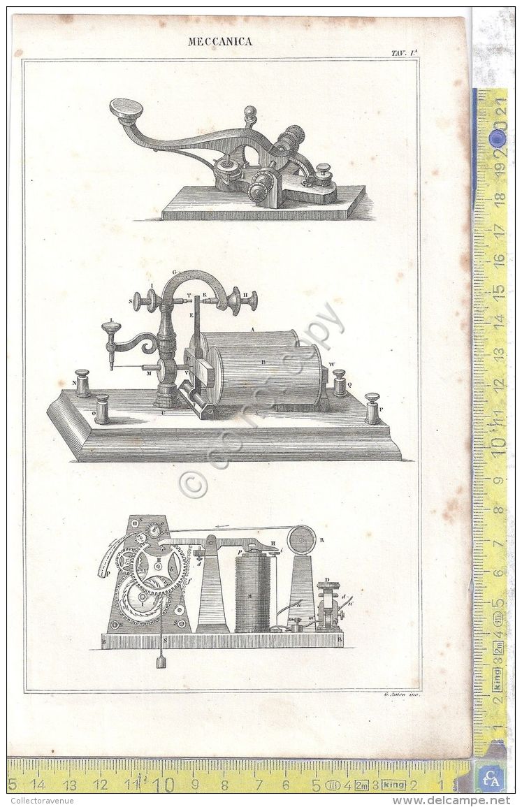 Litografia - Meccanica - Tav I - .XIX  Secolo - Stampe & Incisioni