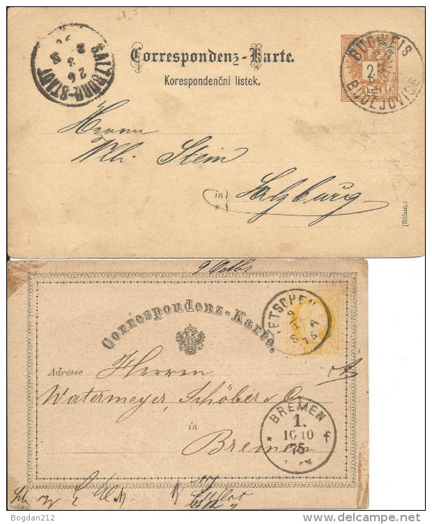 1875/80 - BUDWEIS / TETSCHEN, 2 Karte - ...-1918 Préphilatélie