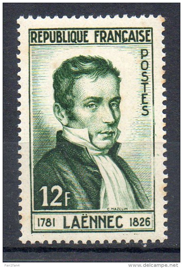 FRANCE 1952 - Dr René Laennec, Inventeur Du Stétoscope - N° 936  - (**) - Nuovi