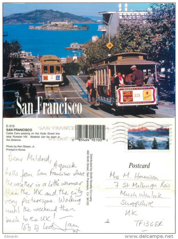 Hyde Street, San Francisco, California, United States US Postcard Posted 2010 Stamp - San Francisco